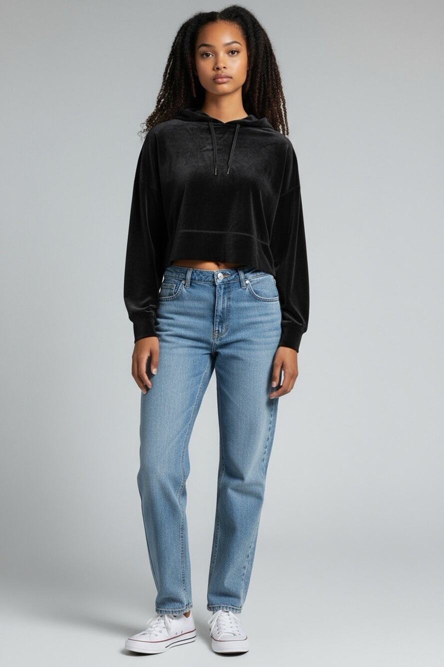 Calvin Klein Performance Women's Black Cropped Pullover Hoodie Velvet Medium 90s